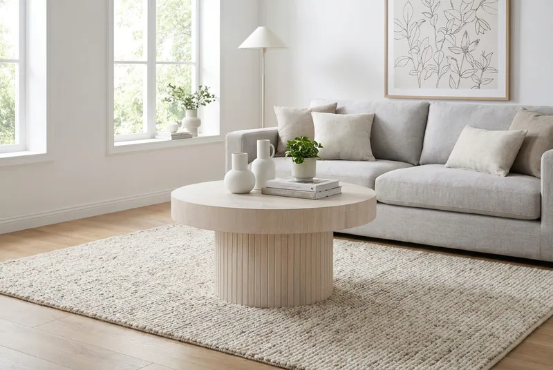 Kopparbo sofabord rundt 85 cm tykk bordplate - Hvitlasert - Møbler - Bord - Sofabord & salongbord