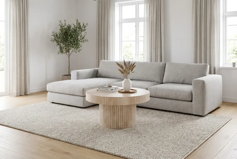 Kopparbo sofabord rundt 85 cm tykk bordplate - Travertin - Møbler - Bord - Sofabord & salongbord