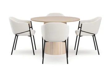 Kopparbo Spisebord 106 cm med 4 Filip Spisestoler - Hvit / Hvit Bouclé - Møbler - Bord - Spisegruppe