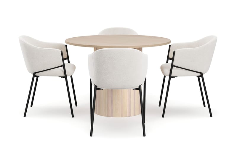 Kopparbo Spisebord 106 cm med 4 Filip Spisestoler - Hvit / Hvit Bouclé - Møbler - Bord - Spisegruppe