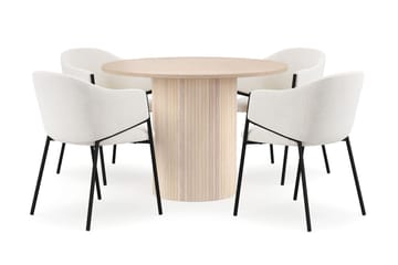 Kopparbo Spisebord 106 cm med 4 Filip Spisestoler - Hvit / Hvit Bouclé - Møbler - Bord - Spisegruppe