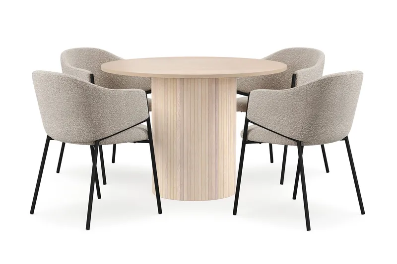 Kopparbo Spisebord 106 cm med 4 Filip Spisestoler, Hvit / Taupe Bouclé