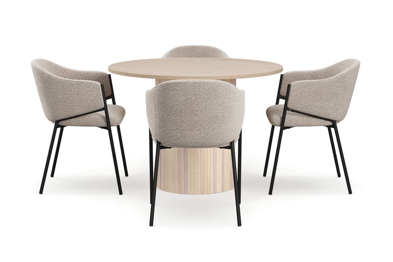 Kopparbo Spisebord 106 cm med 4 Filip Spisestoler, Hvit / Taupe Bouclé