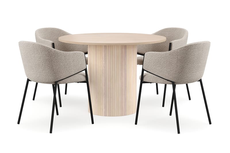 Kopparbo Spisebord 106 cm med 4 Filip Spisestoler - Hvit / Taupe Bouclé - Møbler - Bord - Spisegruppe