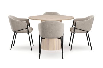 Kopparbo Spisebord 106 cm med 4 Filip Spisestoler - Hvit / Taupe Bouclé - Møbler - Bord - Spisegruppe