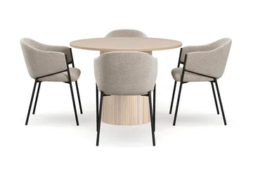 Kopparbo Spisebord 106 cm med 4 Filip Spisestoler - Hvit / Taupe Bouclé - Møbler - Bord - Spisegruppe