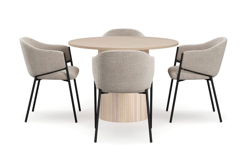 Kopparbo Spisebord 106 cm med 4 Filip Spisestoler - Hvit / Taupe Bouclé - Møbler - Bord - Spisegruppe