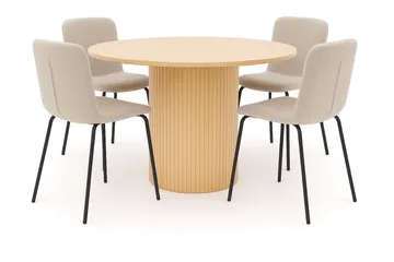 Kopparbo Spisebord 106 cm med 4 Katy Spisestoler - Hvit / Greige Bouclé / Metallben Svart - Møbler - Bord - Spisegruppe