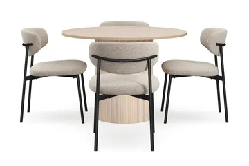 Kopparbo Spisebord 106 cm med 4 Lucy Spisestoler - Hvit / Greige Bouclé / Metallben Svart - Møbler - Bord - Spisegruppe