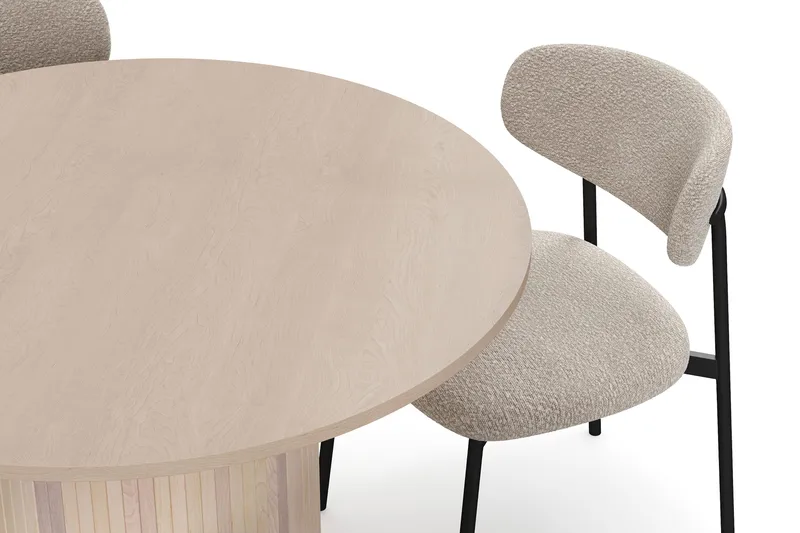 Kopparbo Spisebord 106 cm med 4 Lucy Spisestoler - Hvit / Greige Bouclé / Metallben Svart - Møbler - Bord - Spisegruppe