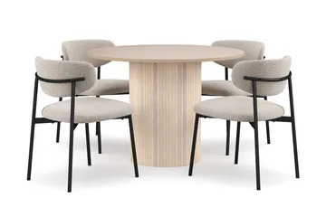 Kopparbo Spisebord 106 cm med 4 Lucy Spisestoler - Hvit / Greige Bouclé / Metallben Svart - Møbler - Bord - Spisegruppe