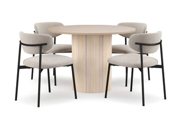 Kopparbo Spisebord 106 cm med 4 Lucy Spisestoler - Hvit / Greige Bouclé / Metallben Svart - Møbler - Bord - Spisegruppe