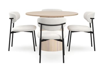 Kopparbo Spisebord 106 cm med 4 Lucy Spisestoler - Hvit / Hvit Bouclé / Metallben Svart - Møbler - Bord - Spisegruppe