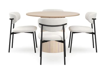 Kopparbo Spisebord 106 cm med 4 Lucy Spisestoler - Hvit / Hvit Bouclé / Metallben Svart - Møbler - Bord - Spisegruppe