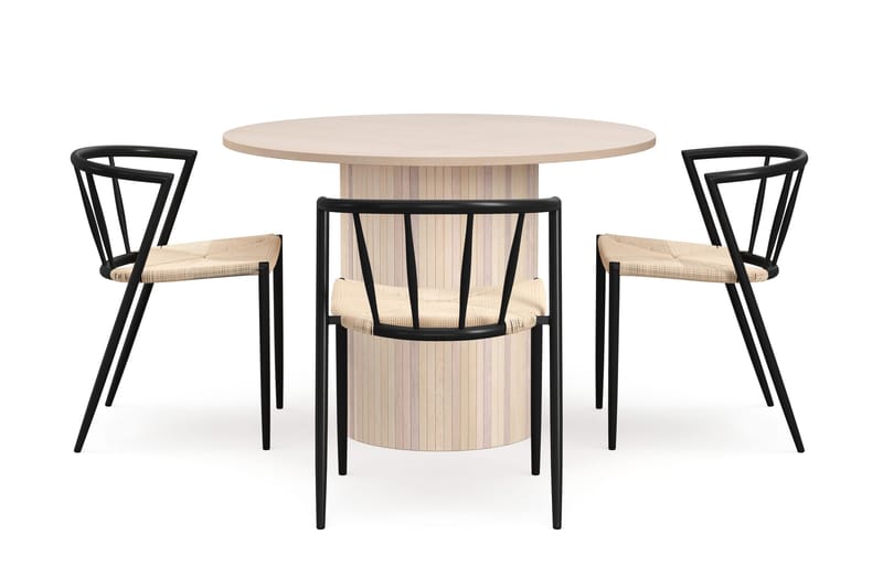 Kopparbo Spisebord 106 cm med 4 Winston Spisestoler - Hvit / Beige / Metallben Svart - Møbler - Bord - Spisegruppe