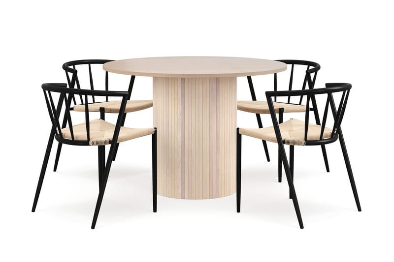 Kopparbo Spisebord 106 cm med 4 Winston Spisestoler - Hvit / Beige / Metallben Svart - Møbler - Bord - Spisegruppe