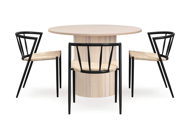 Kopparbo Spisebord 106 cm med 4 Winston Spisestoler, Hvit / Beige / Metallben Svart