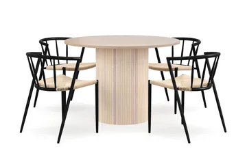 Kopparbo Spisebord 106 cm med 4 Winston Spisestoler - Hvit / Beige / Metallben Svart - Møbler - Bord - Spisegruppe