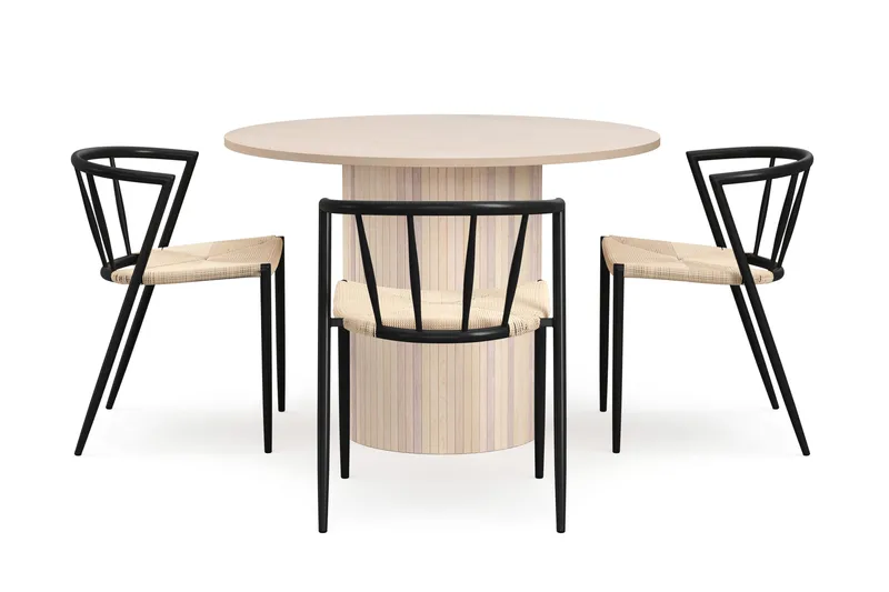 Kopparbo Spisebord 106 cm med 4 Winston Spisestoler - Hvit / Beige / Metallben Svart - Møbler - Bord - Spisegruppe