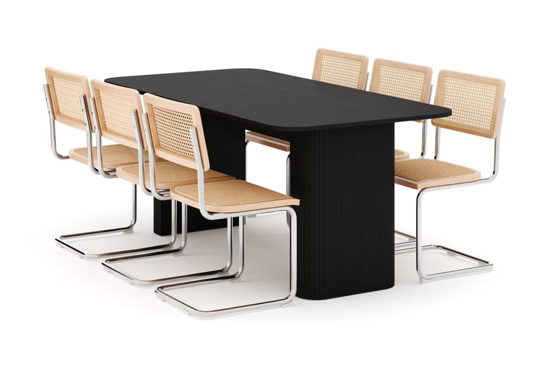 Kopparbo Spisebord 160-220 cm Forlengbart med 6 stk Build Matstkolar - Svart - Møbler - Bord - Spisegruppe