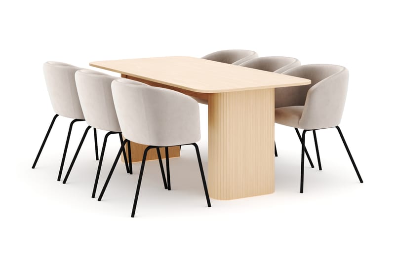 Kopparbo Spisebord 160-220 cm Uttrekkbart med 6 Berit Stoler - Hvit - Møbler - Bord - Spisegruppe