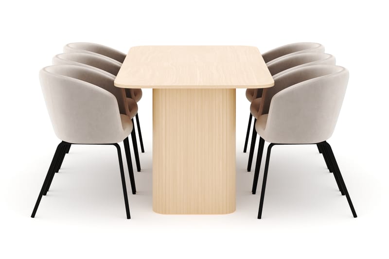 Kopparbo Spisebord 160-220 cm Uttrekkbart med 6 Berit Stoler - Hvit - Møbler - Bord - Spisegruppe