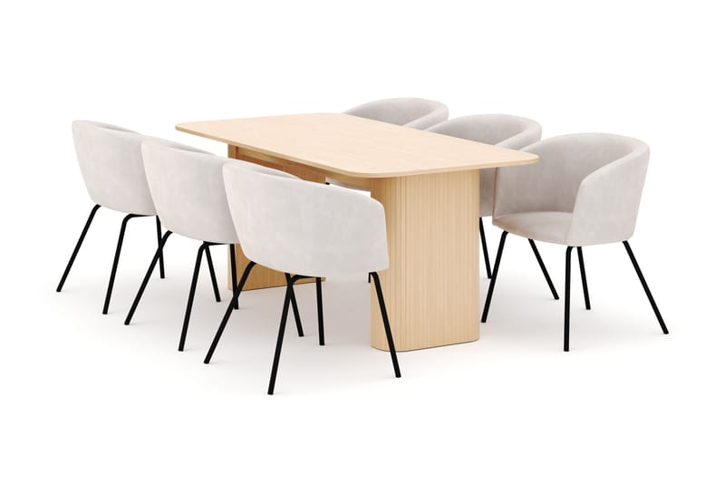 Kopparbo Spisebord 160-220 cm Uttrekkbart med 6 Berit Stoler - Hvit - Møbler - Bord - Spisegruppe