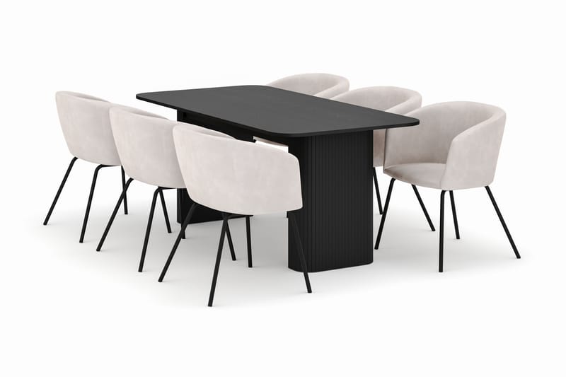 Kopparbo Spisebord 160-220 cm Uttrekkbart med 6 Berit Stoler - Svart - Møbler - Bord - Spisegruppe