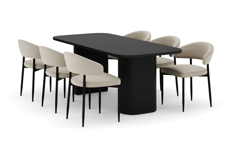 Kopparbo Spisebord 160-220 cm Uttrekkbart med 6 Sawako Stoler - Hvit - Møbler - Bord - Spisegruppe