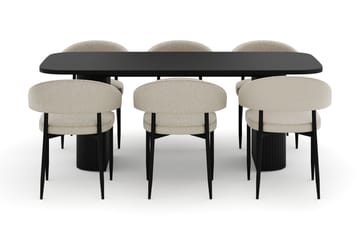 Kopparbo Spisebord 160-220 cm Uttrekkbart med 6 Sawako Stoler - Hvit - Møbler - Bord - Spisegruppe