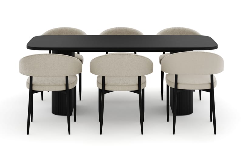 Kopparbo Spisebord 160-220 cm Uttrekkbart med 6 Sawako Stoler - Hvit - Møbler - Bord - Spisegruppe