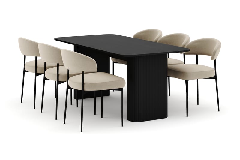 Kopparbo Spisebord 160-220 cm Uttrekkbart med 6 Sawako Stoler - Svart - Møbler - Bord - Spisegruppe
