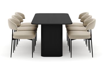 Kopparbo Spisebord 160-220 cm Uttrekkbart med 6 Sawako Stoler - Svart - Møbler - Bord - Spisegruppe