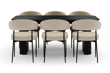 Kopparbo Spisebord 160-220 cm Uttrekkbart med 6 Sawako Stoler - Svart - Møbler - Bord - Spisegruppe