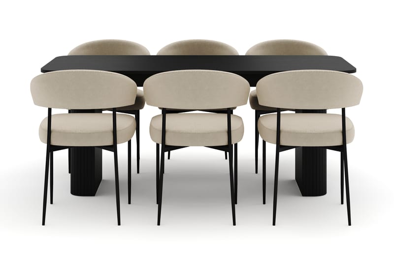 Kopparbo Spisebord 160-220 cm Uttrekkbart med 6 Sawako Stoler - Svart - Møbler - Bord - Spisegruppe