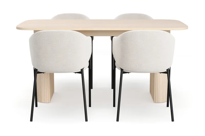 Kopparbo Spisebord 160 cm med 4 Filip Spisestoler - Hvit / Hvit Bouclé - Møbler - Bord - Spisegruppe