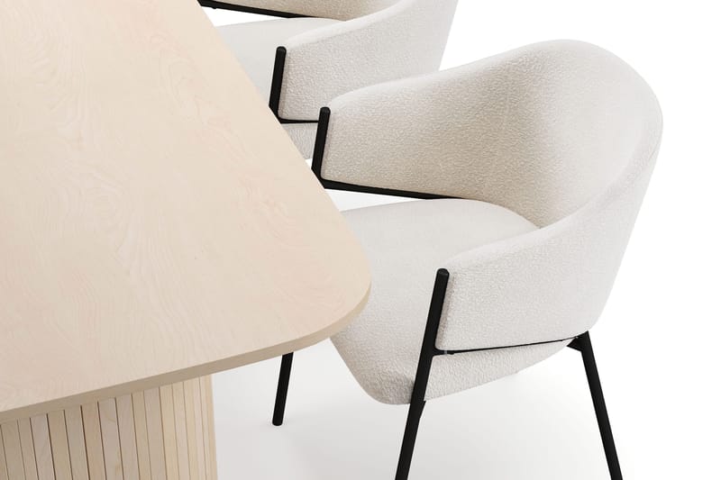 Kopparbo Spisebord 160 cm med 4 Filip Spisestoler - Hvit / Hvit Bouclé - Møbler - Bord - Spisegruppe