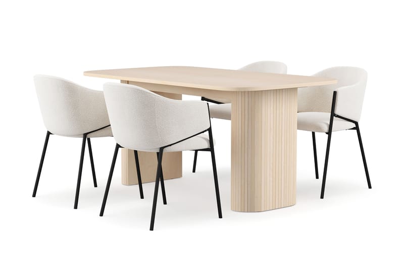 Kopparbo Spisebord 160 cm med 4 Filip Spisestoler, Hvit / Hvit Bouclé