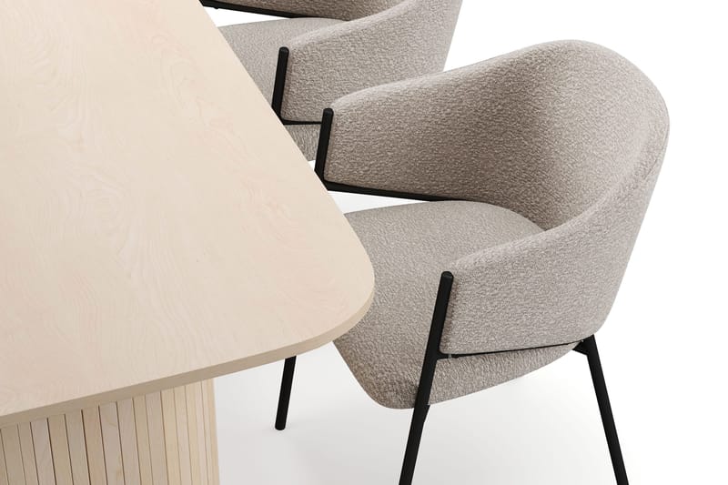 Kopparbo Spisebord 160 cm med 4 Filip Spisestoler - Hvit / Taupe Bouclé - Møbler - Bord - Spisegruppe