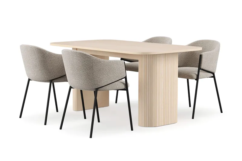 Kopparbo Spisebord 160 cm med 4 Filip Spisestoler, Hvit / Taupe Bouclé