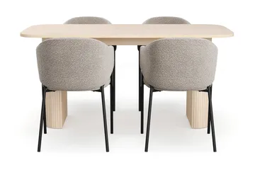 Kopparbo Spisebord 160 cm med 4 Filip Spisestoler - Hvit / Taupe Bouclé - Møbler - Bord - Spisegruppe