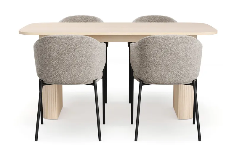 Kopparbo Spisebord 160 cm med 4 Filip Spisestoler - Hvit / Taupe Bouclé - Møbler - Bord - Spisegruppe
