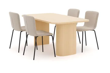 Kopparbo Spisebord 160 cm med 4 Katy Spisestoler - Hvit / Greige Bouclé / Metallben Svart - Møbler - Bord - Spisegruppe