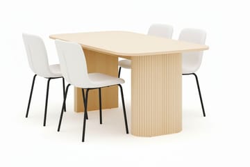 Kopparbo Spisebord 160 cm med 4 Katy Spisestoler - Hvit / Hvit Bouclé / Metallben Svart - Møbler - Bord - Spisegruppe