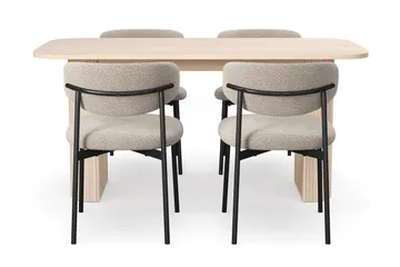 Kopparbo Spisebord 160 cm med 4 Lucy Spisestoler - Hvit / Greige Bouclé / Metallben Svart - Møbler - Bord - Spisegruppe