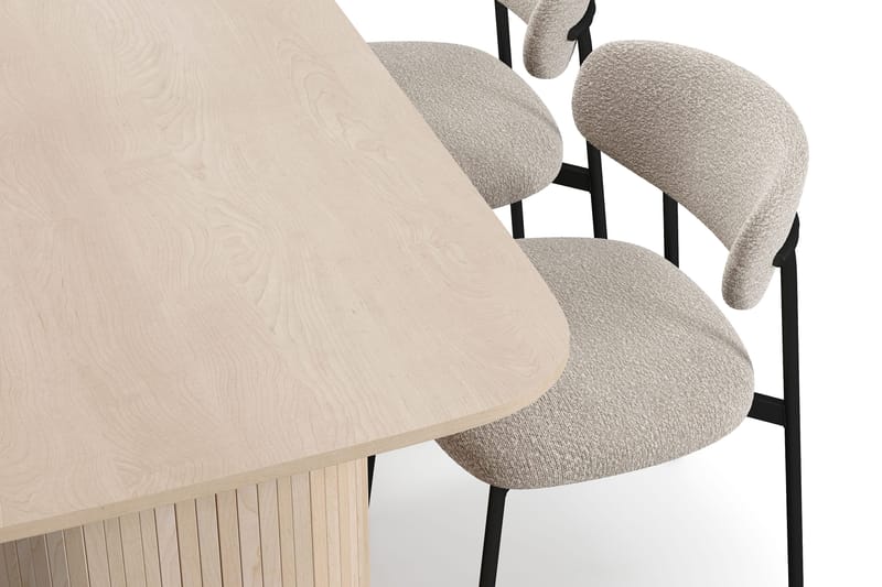 Kopparbo Spisebord 160 cm med 4 Lucy Spisestoler - Hvit / Greige Bouclé / Metallben Svart - Møbler - Bord - Spisegruppe