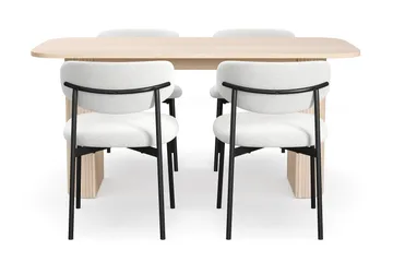 Kopparbo Spisebord 160 cm med 4 Lucy Spisestoler - Hvit / Hvit Bouclé / Metallben Svart - Møbler - Bord - Spisegruppe