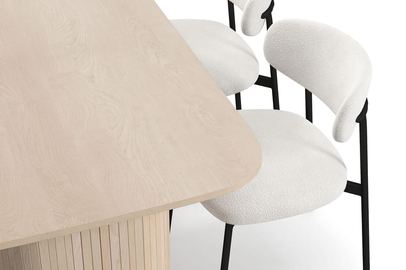 Kopparbo Spisebord 160 cm med 4 Lucy Spisestoler - Hvit / Hvit Bouclé / Metallben Svart - Møbler - Bord - Spisegruppe