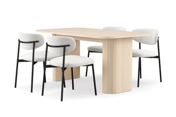 Kopparbo Spisebord 160 cm med 4 Lucy Spisestoler - Hvit / Hvit Bouclé / Metallben Svart - Møbler - Bord - Spisegruppe