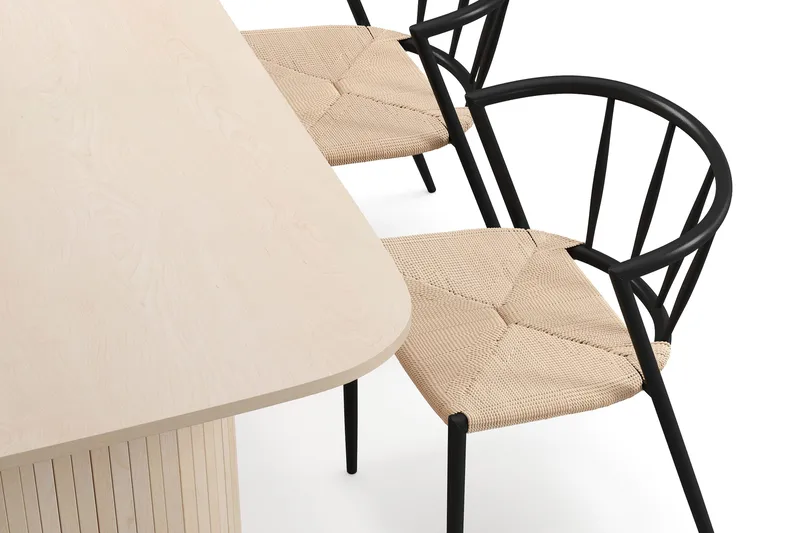 Kopparbo Spisebord 160 cm med 4 Winston Spisestoler - Hvit / Beige / Metallben Svart - Møbler - Bord - Spisegruppe